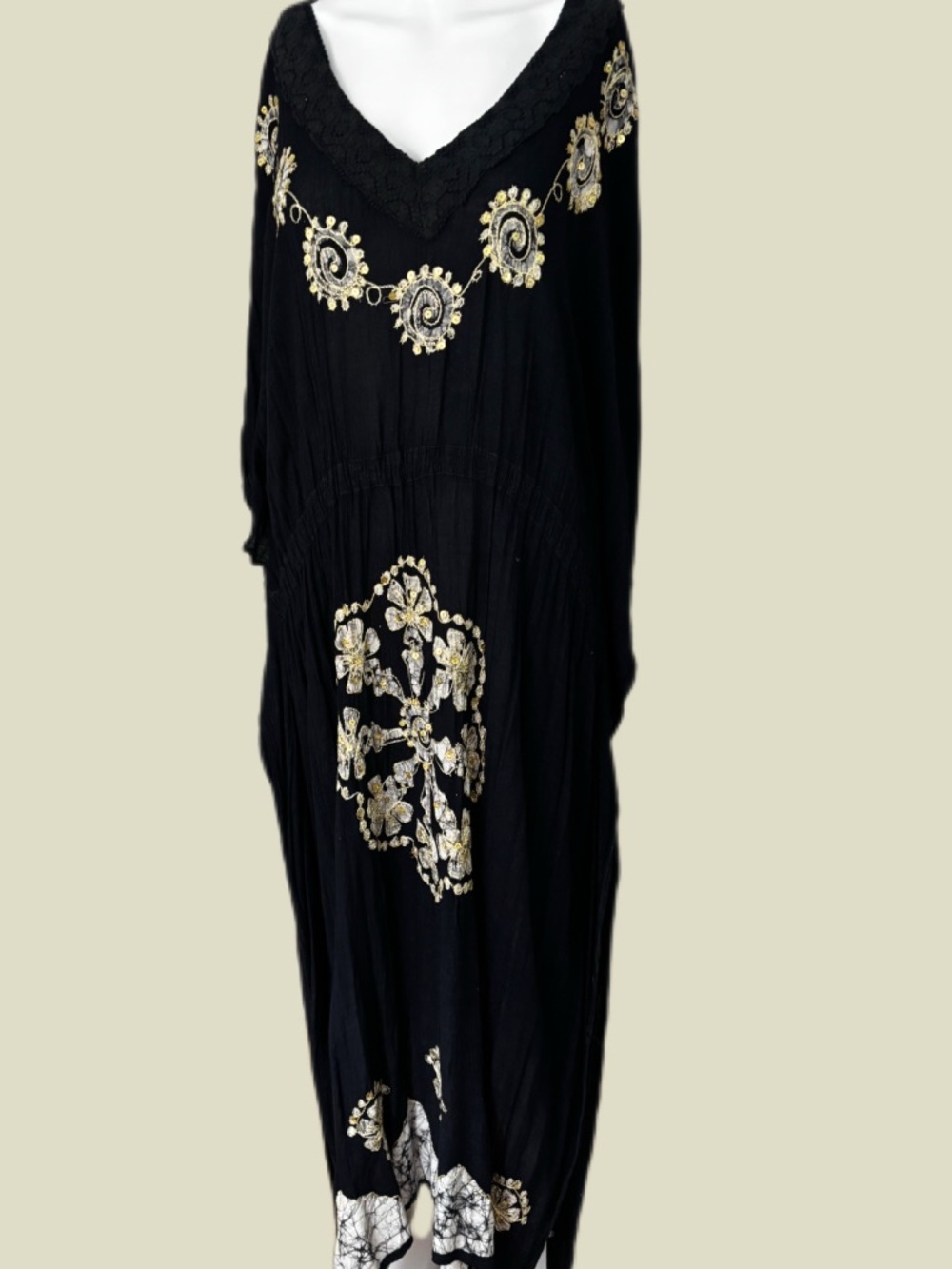 BoHo Chic Plus Size Black Maxi Cafton Embellished with Gold - Picture 7 of 7